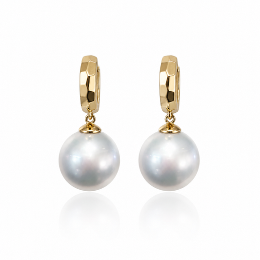 11mm Round Australian White Southsea Pearl Earrings - 18KT Yellow Gold
