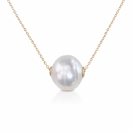 15mm Large Circle White South Pearl Floating Pendant - 18kt Yellow Gold