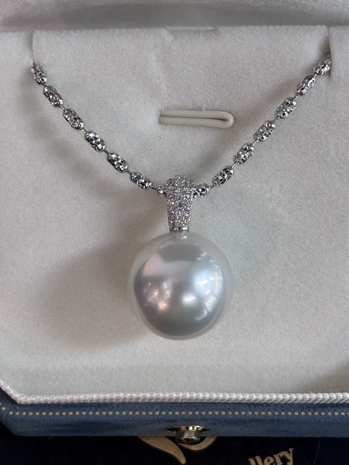 Made to order - 16mm Semi - Round South Sea Pearl Pendant - 18kt White Gold and Diamonds