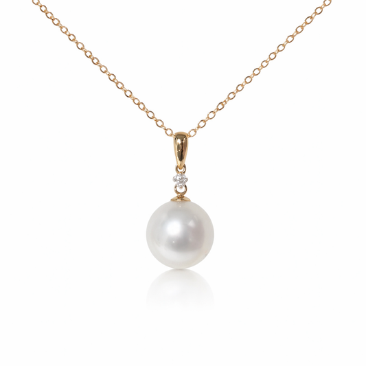 10mm-11mm Round Australian White South Sea Pearl Pendant - 18KT Yellow Gold