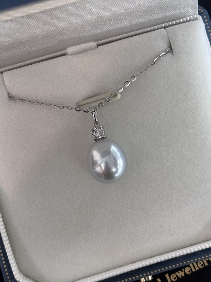 11-12mm Silver Baroque Tahitian Pearl Pendant - 18kt White Gold