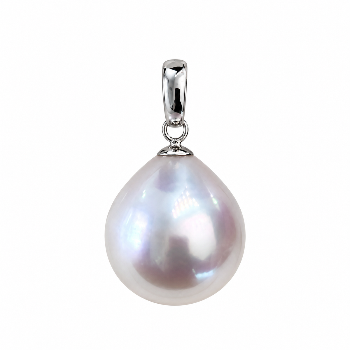 12mm - 13mm Drop Australian White South Pearl Pendant - 18KT White Gold