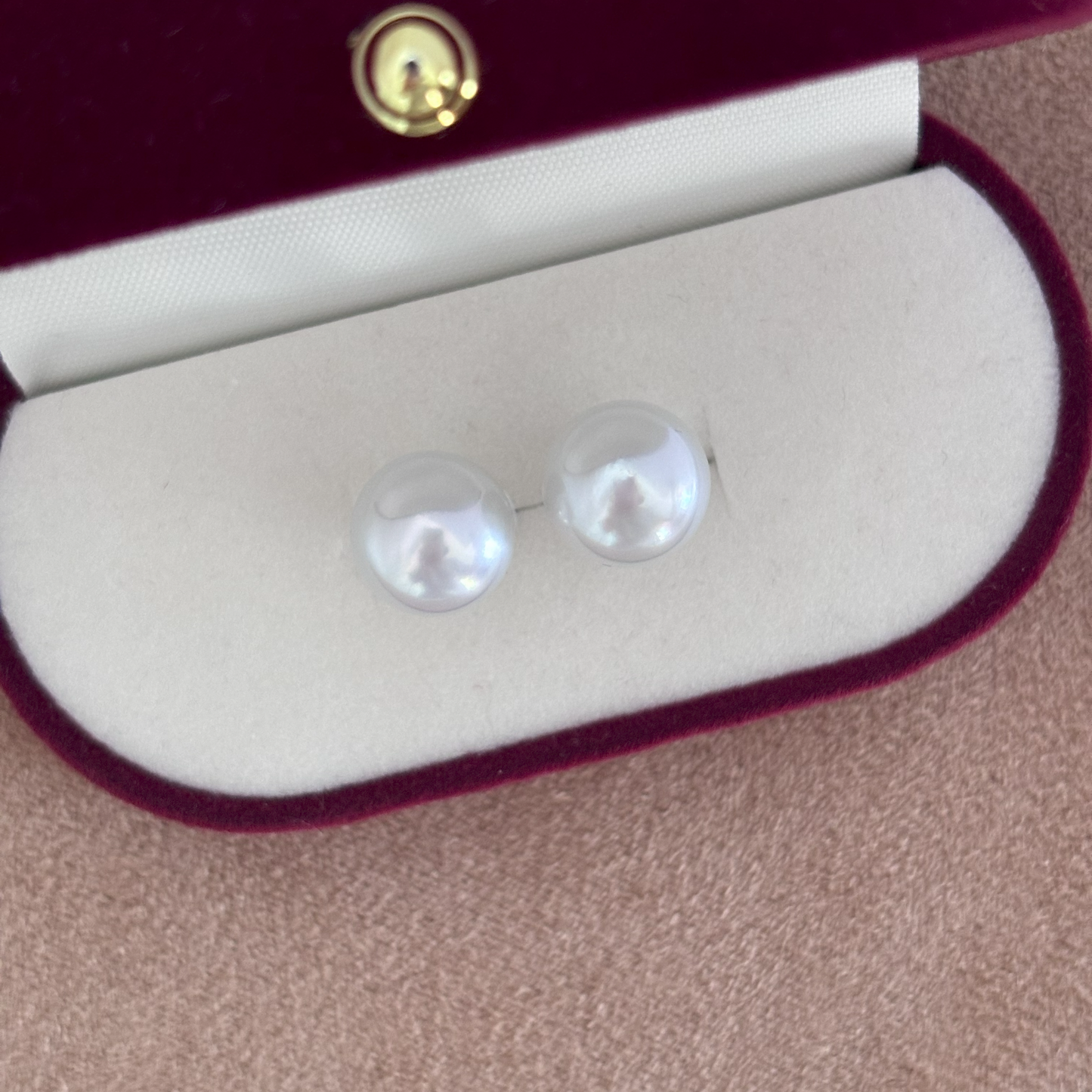 12mm Button Australian South Sea Pearl Earring Studs - Yellow Gold