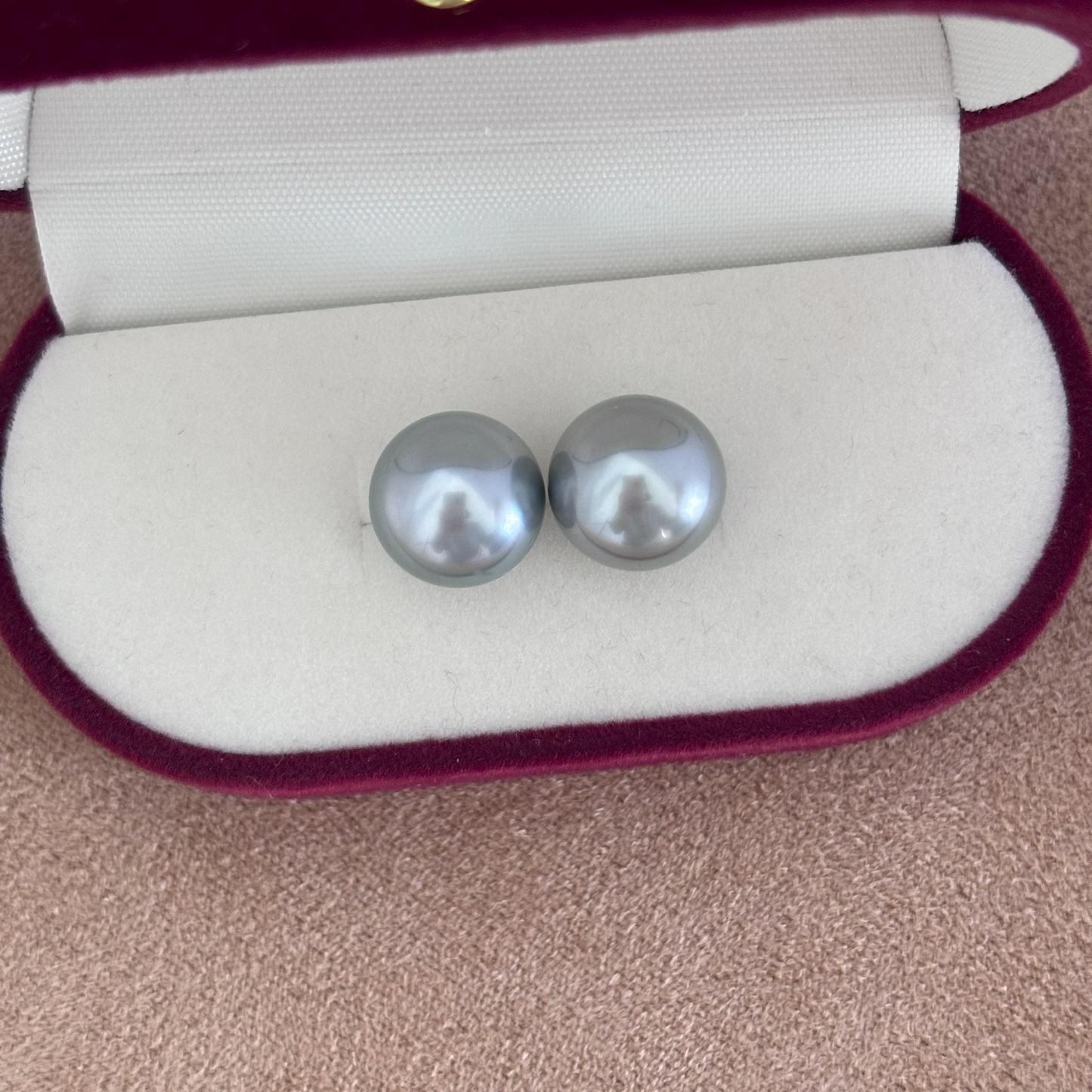 12mm Round Tahitian Pearl Earring Studs Silver - White Gold