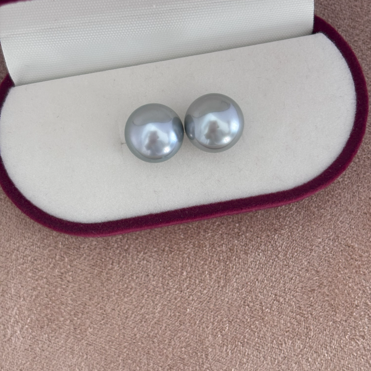 12mm Round Tahitian Pearl Earring Studs Silver - White Gold