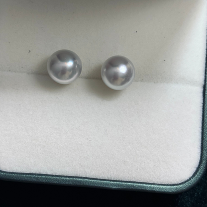 10mm Button Australian South Sea Pearl Studs - White Gold