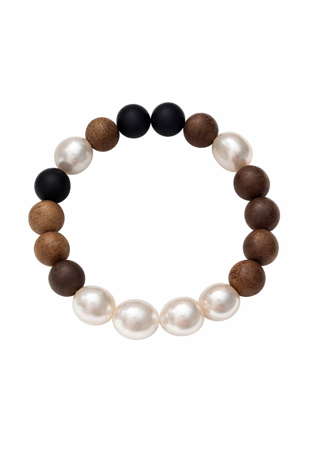 Six White South Sea Pearl with Sandalwood and Onyx Beads