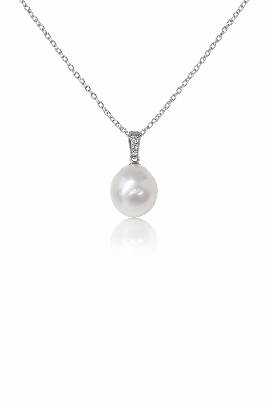 10mm Drop Australian White South Pearl Pendant - 18KT White Gold