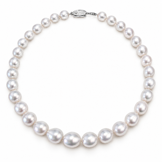 10mm-12mm Oval & Drop Australian White Southsea Pearl Strand - Sterling Silver Clasp