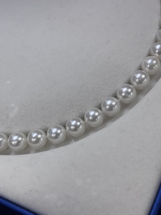 8mm Round Akoya  Pearl Strand - Sterling Silver Clasp