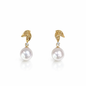 9mm Round Australian White Southsea Pearl Earrings in a Leaf Style Setting - 18KT Yellow Gold