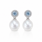 10mm Round Premium White Southsea Pearl Earrings - 18KT White Gold with Aquamarine setting