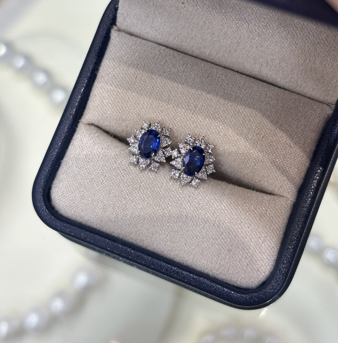 1.03 CT Natural Blue Sapphire (H) Earring Studs  - 18KT White Gold with Lab-Grown Diamonds