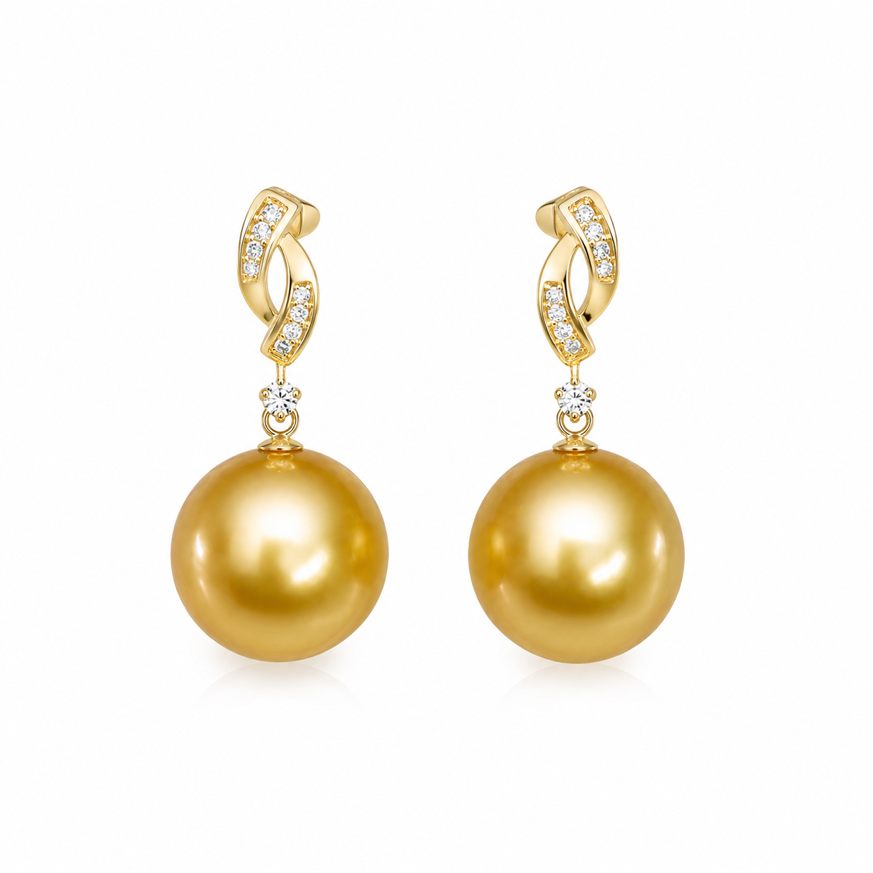 12mm Semi -Round Golden South Pearl Earrings in 18KT Yellow Gold Setting