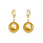 12mm Semi -Round Golden South Pearl Earrings in 18KT Yellow Gold Setting