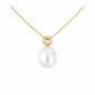 11mm -12mm Oval Australian White South Sea Pearl Pendant - 18KT Yellow Gold with Natural Diamond