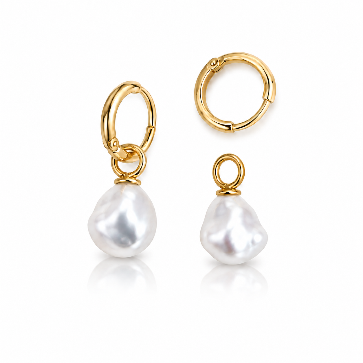 8mm - 9mm Keshi White Southsea Earring Hoops - 18KT Yellow Gold Bails