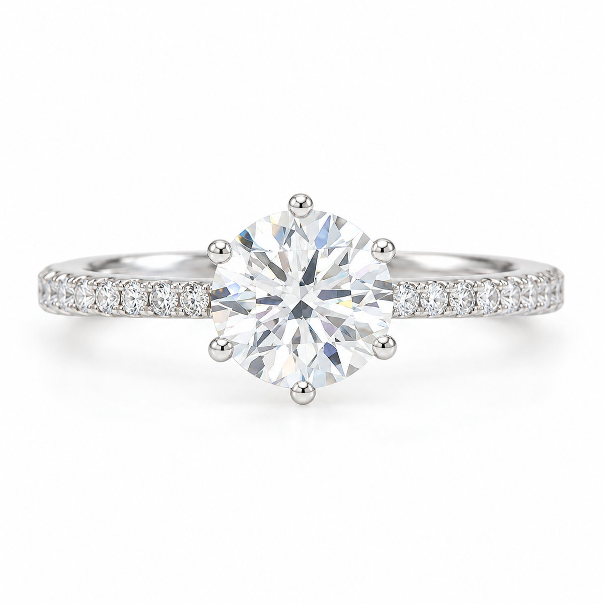 Classic 1CT Brilliance Cut Six - Prongs Lab-Grown Diamond Ring in 18KT White Gold