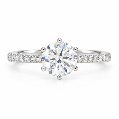 Classic 1CT Brilliance Cut Six - Prongs Lab-Grown Diamond Ring in 18KT White Gold