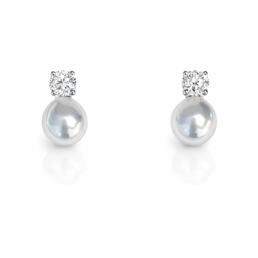 9mm-10mm Drop White Southsea Pearl Earrings - 18KT White Gold with Natural Diamonds