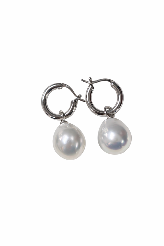 12mm - 13mm Drop Australian White Southsea Pearl Earring Hoops - 18KT White Gold Bails (Copy)
