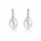 10mm Oval White South Sea Pearl Earrings - 18kt White Gold with Natural Diamonds