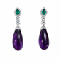 Amythest Earrings with Pear-shaped Natural Emerald - Sterling Silver
