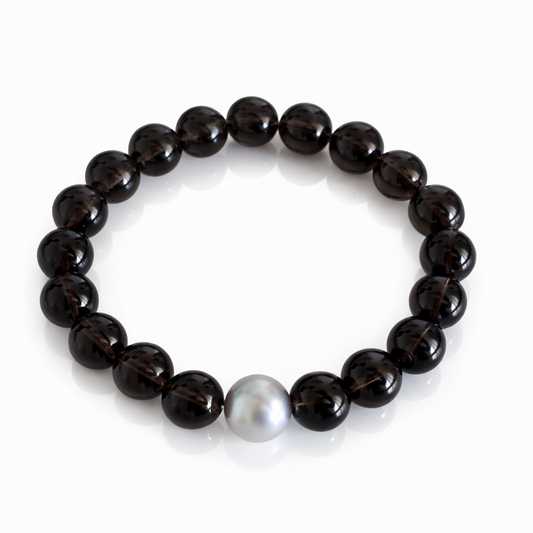 Garnet Crystal Bead Bracelet with 12mm Round Pinkish- Grey Tahitian Pearl