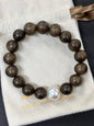 Gem Lustre - Sandalwood Bead Bracelet with 13mm White South Sea Pearl