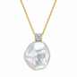 11mm-12mm Keshi White Australian South Sea Pearl Pendant - 18KT Yellow Gold with Natural Diamond