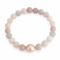 Natural Moonstone Bead Bracelet with one Off-Round Golden Southsea Pearl