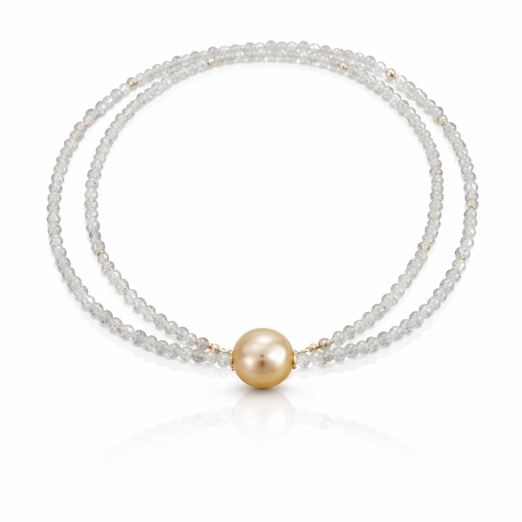 Labradorite Bead Strand with a Golden South Sea Pearl