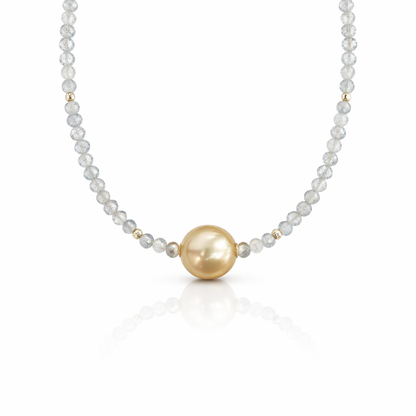 Labradorite Bead Strand with a Golden South Sea Pearl