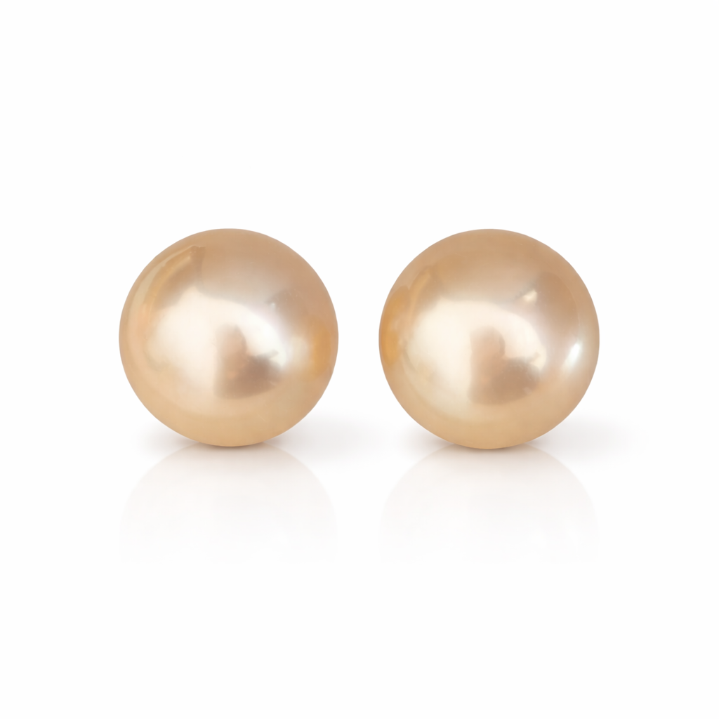 12mm Semi-Round Golden South Sea Pearl Earring Studs - 18KT Yellow Gold