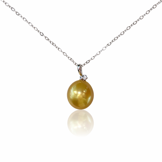 8mm -9mm Drop Golden Southsea Pearl Pendant - 18KT White Gold