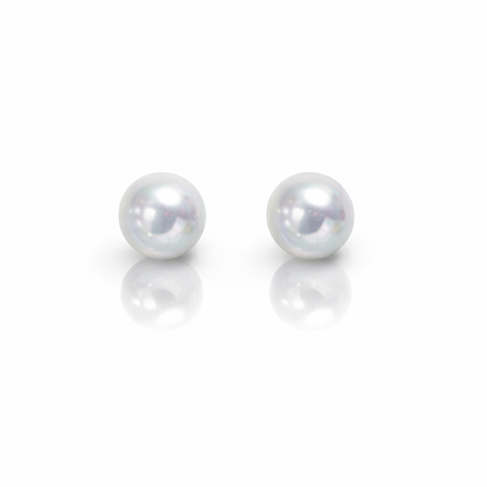 7mm Round Greyish-Blue Akoya Pearl Earring Studs - 18KT White Gold