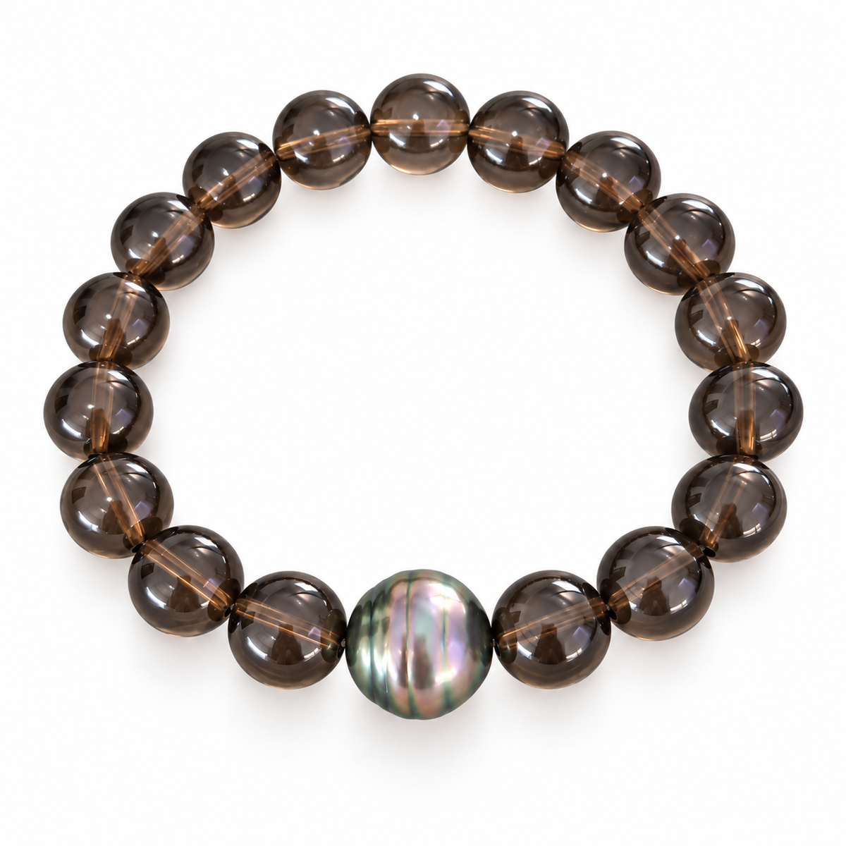 Garnet Crystal Bead Bracelet with a Peacock Green Tahitian Pearl