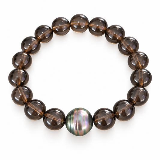 Garnet Crystal Bead Bracelet with a Peacock Green Tahitian Pearl