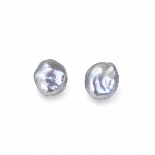 9mm Tahitian Keshi Pearl Earring Studs Silver Overtone - 18KT White Gold Posts