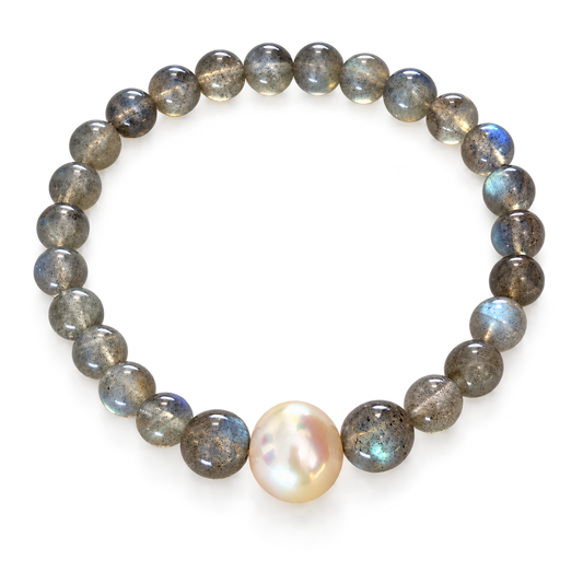 Labradorite Bead Bracelet with a Golden Southsea Pearl
