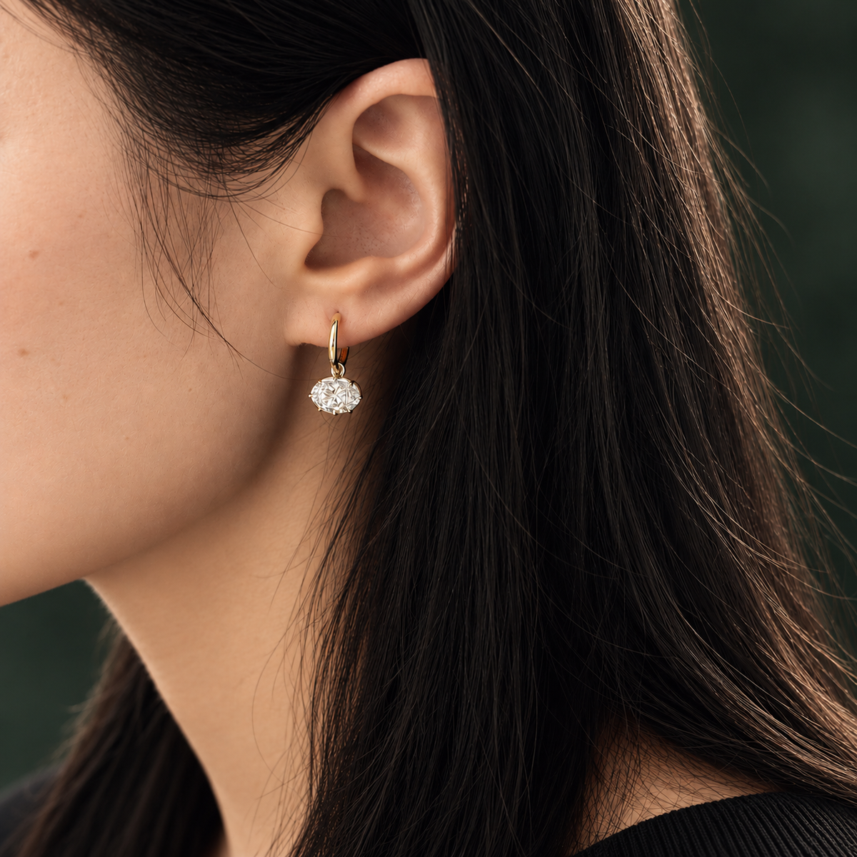 3ct Oval Shape Lab-Grown Diamond & White Gold Hoop Earrings in 18KT Yellow Gold