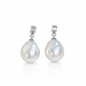 12mm -13mm Australian White South Sea Pearl Baroque Earrings - 18KT White Gold & Moissanite