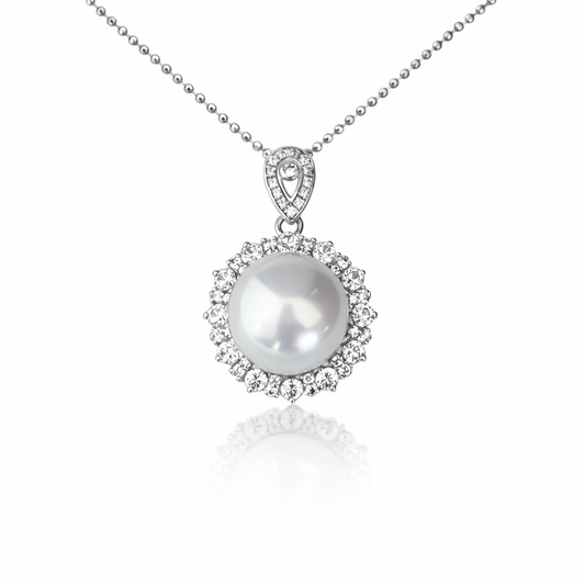10mm Semi Round White Southsea Pearl Pendant - 18kt White Gold