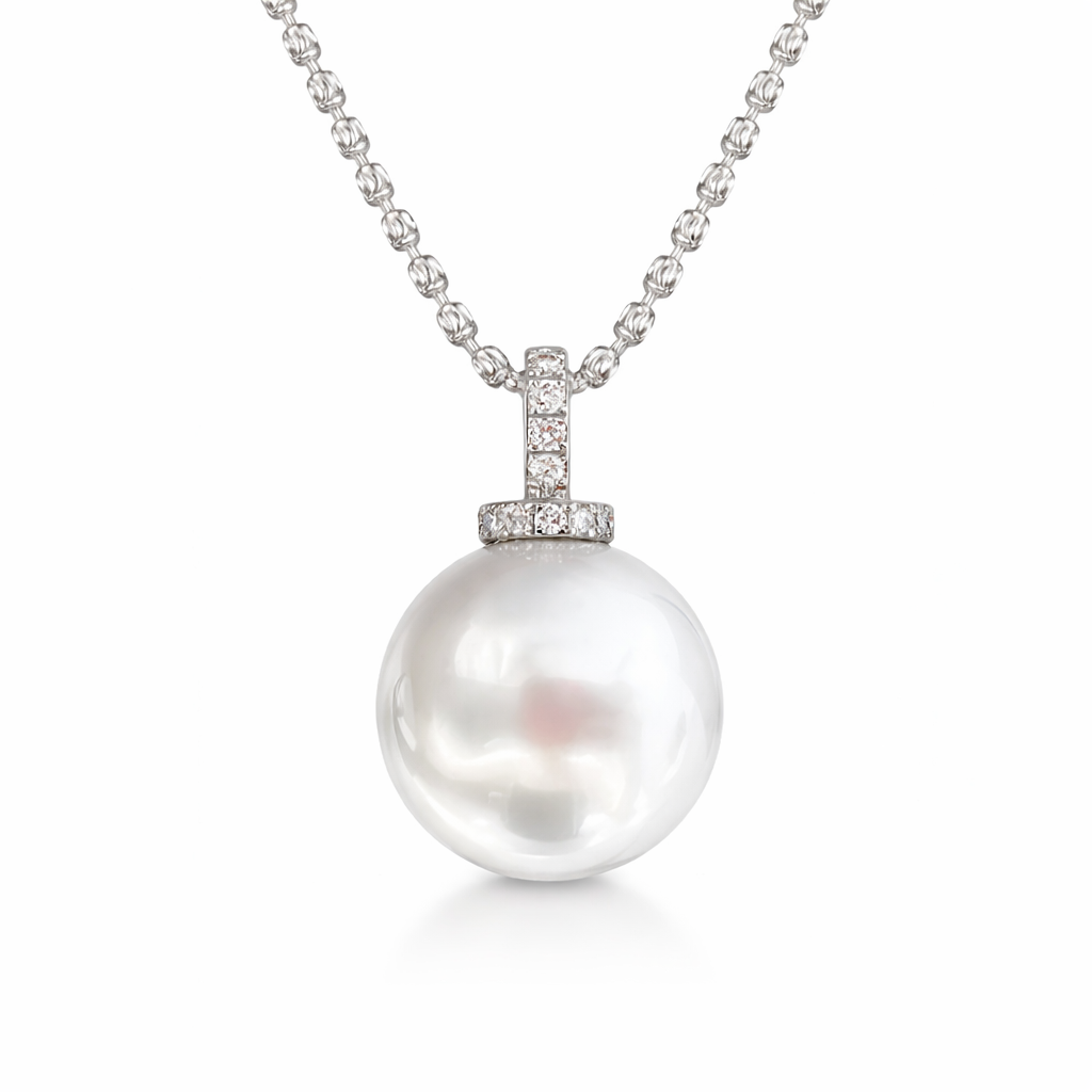 12mm Semi-Round White South Pearl Pendant - 18kt White Gold