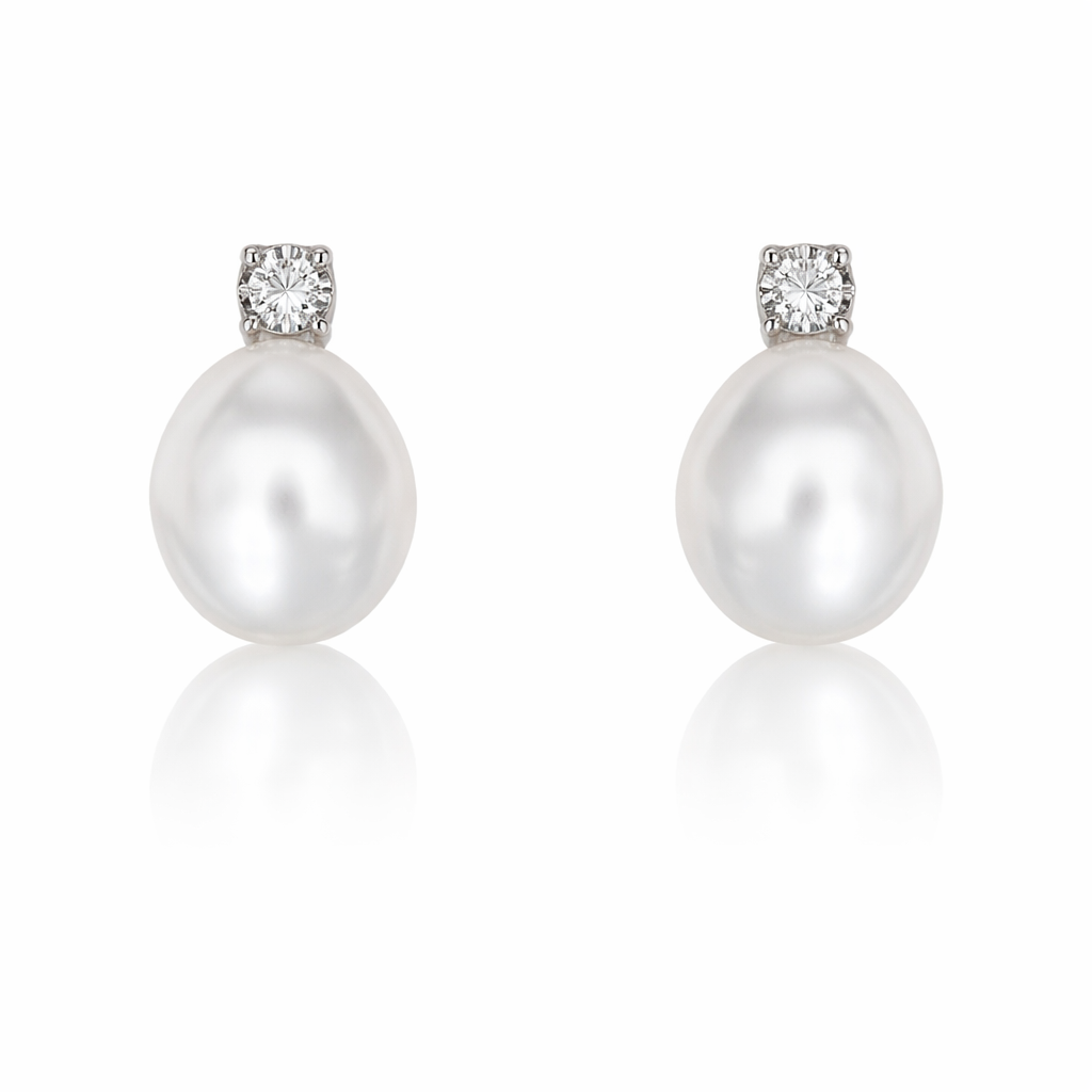 10mm-11mm Oval Australian White Southsea Pearl Earrings - 18KT White Gold with Natural Diamonds (Copy)