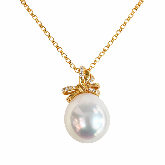 12mm - 13mm Drop White Southsea Pearl Pendant - 18KT Yellow Gold