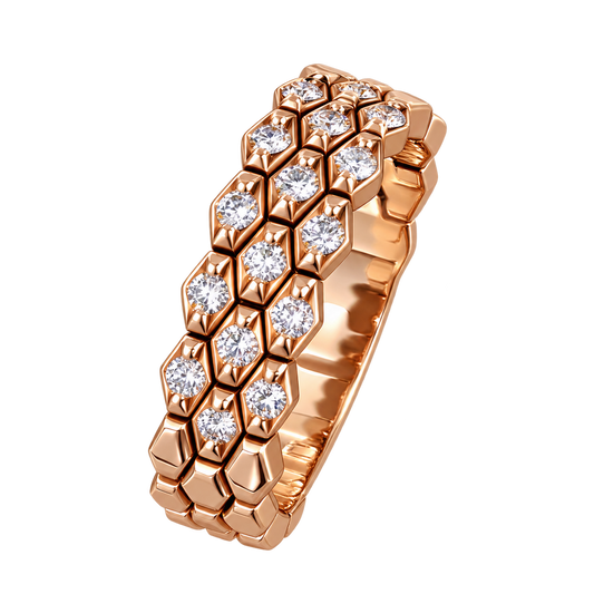 HoneyComb Statement Ring  - 18KT Rose Gold with Natural Diamonds