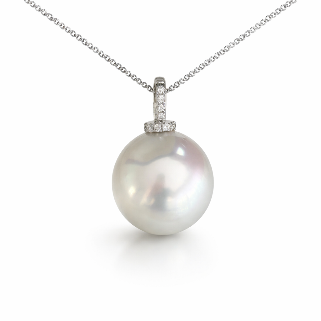 13mm Round Australian White South Sea Pearl Pendant - 18KT White Gold