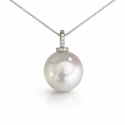 13mm Round Australian White South Sea Pearl Pendant - 18KT White Gold