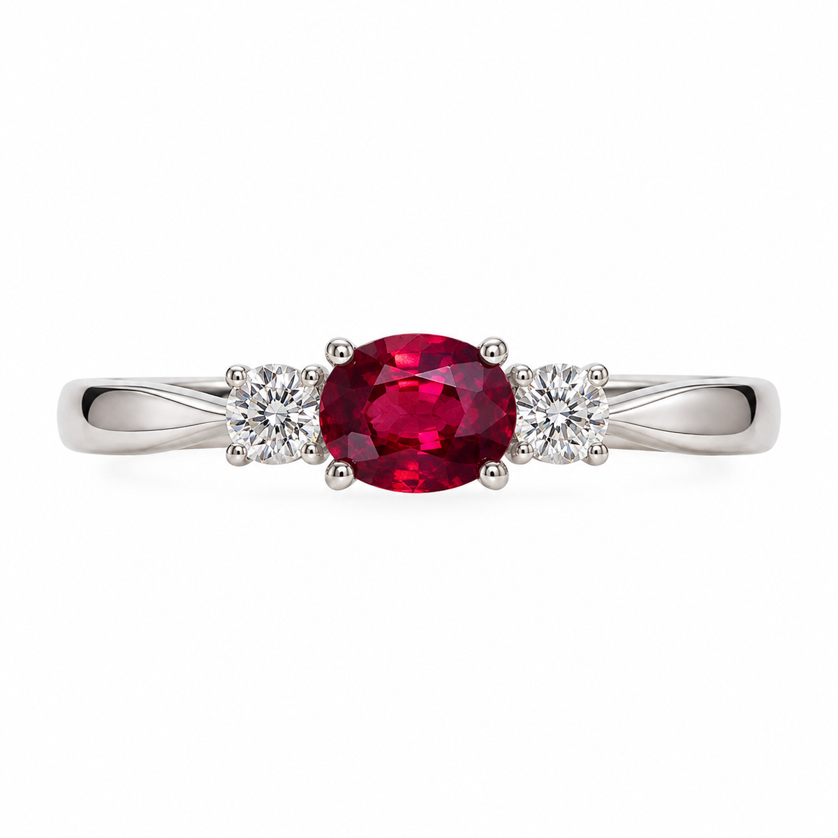 0.3CT Oval -Cut Ruby (NH, Pigeon Blood) & Diamond Ring in 18KT White Gold